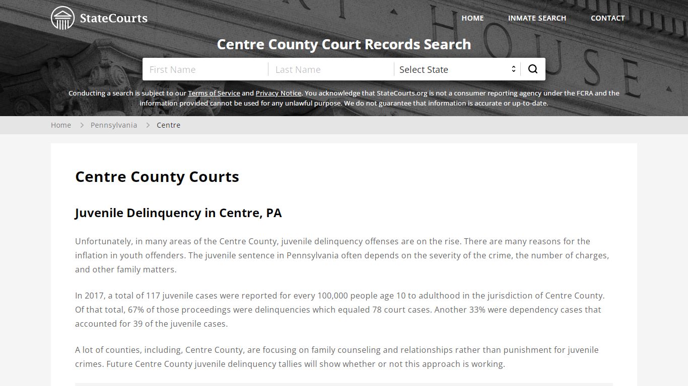 Centre County, PA Courts - Records & Cases - StateCourts