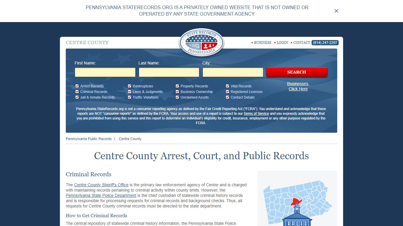 Centre County Arrest, Court, and Public Records